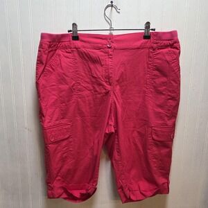 Chico's Capri Pants Womens 3 Pink Twill Cargo Elastic Waist Cuffed Pockets